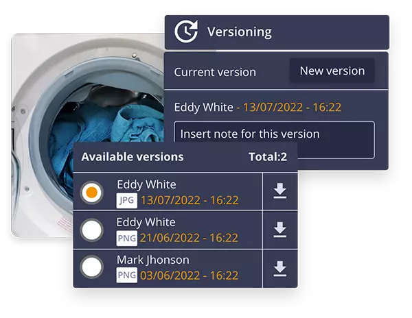 DAM software il versioning dei contenuti rappresentato con uno screenshot