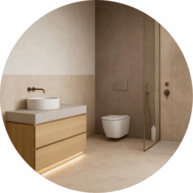 Immagine che mostra un bagno di casa con prodotti in ceramica tra cui, ad esempio, il lavandino.