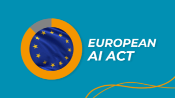 Logo THRON al cui interno si trova la bandiera europea; a lato la scritta "European Ai Act".