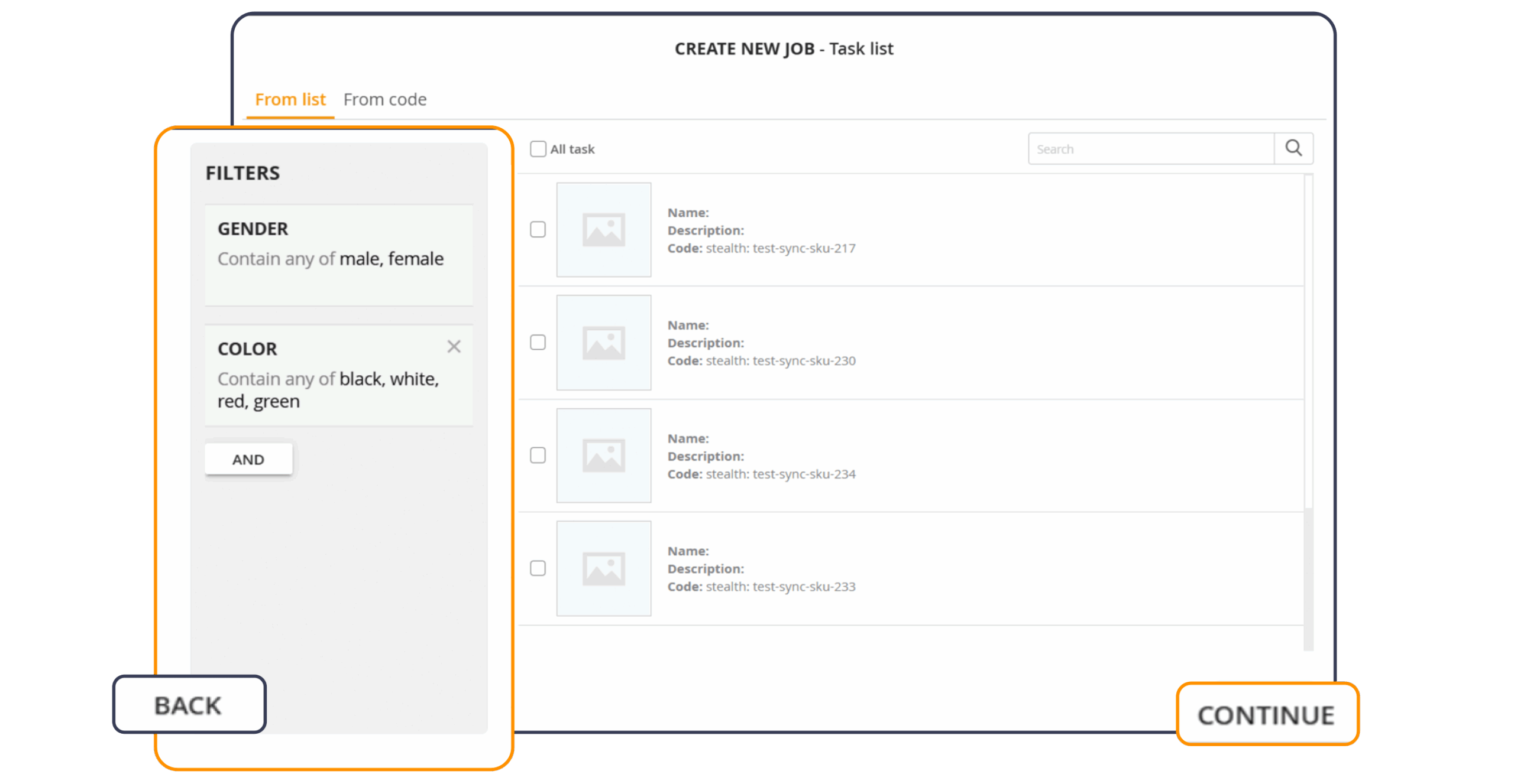 Fase di creazione di una task list nel product workflow.