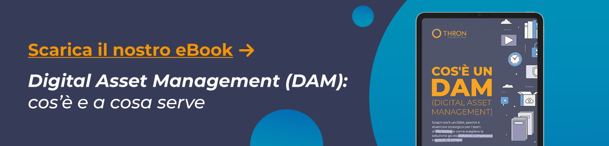 Banner che invita a scaricare l’eBook sul Digital Asset Management, con copertina dedicata al DAM.