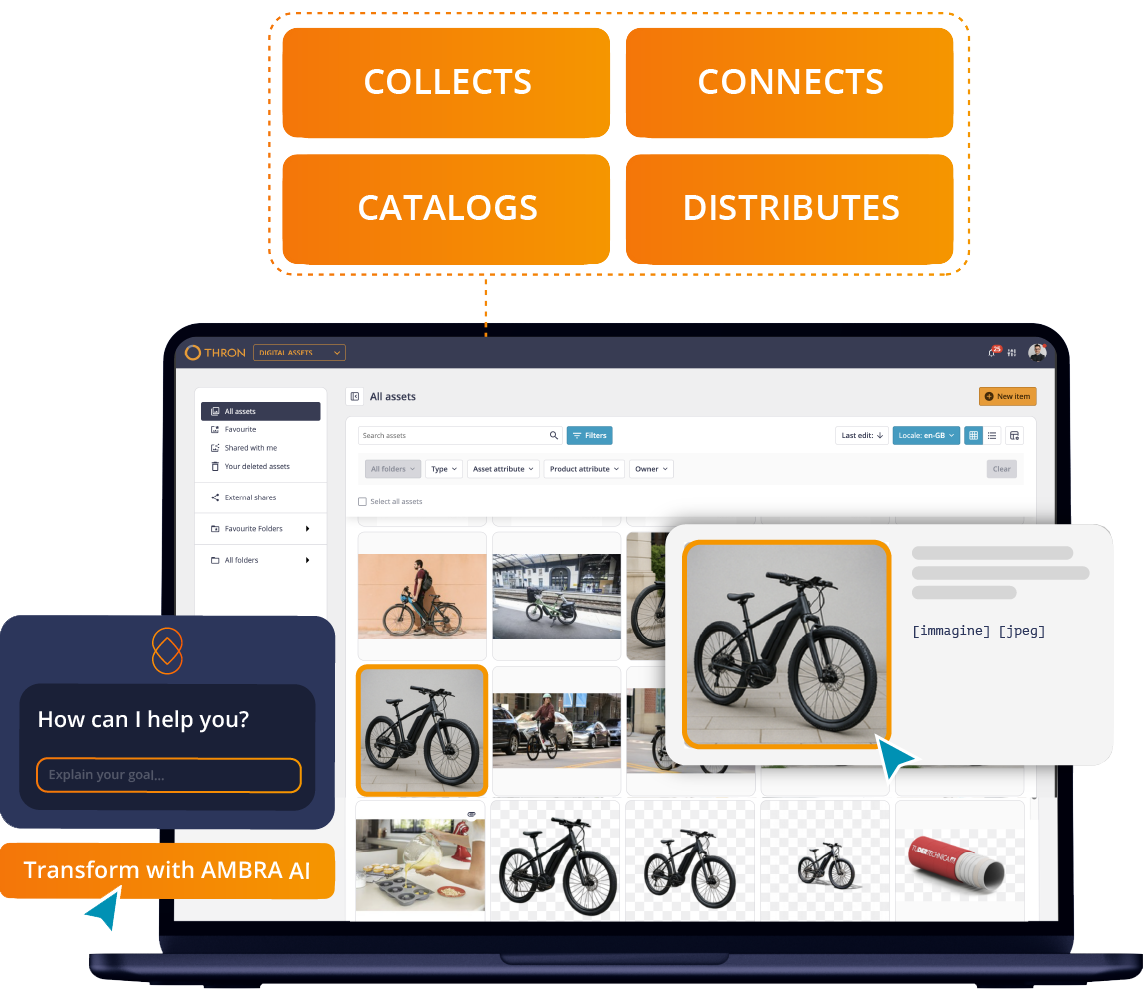 THRON collects, connects, catalogs, and distributes digital assets, with Ambra AI transforming product images.